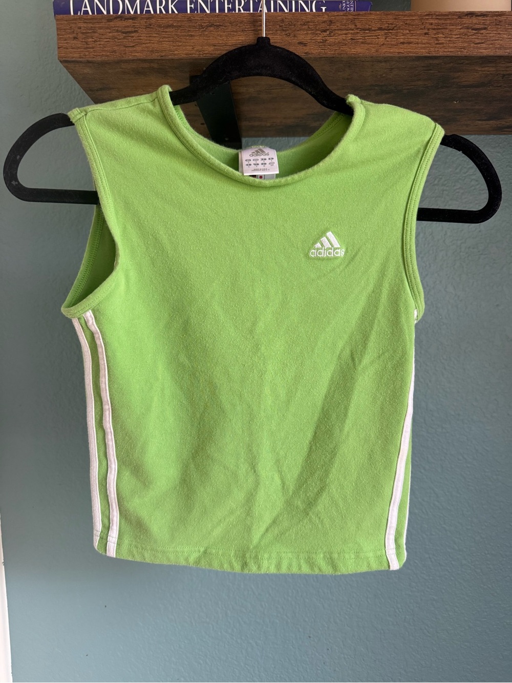Y2K Adidas Lime Green 3 Stripe Cropped Tank Top Made USA S